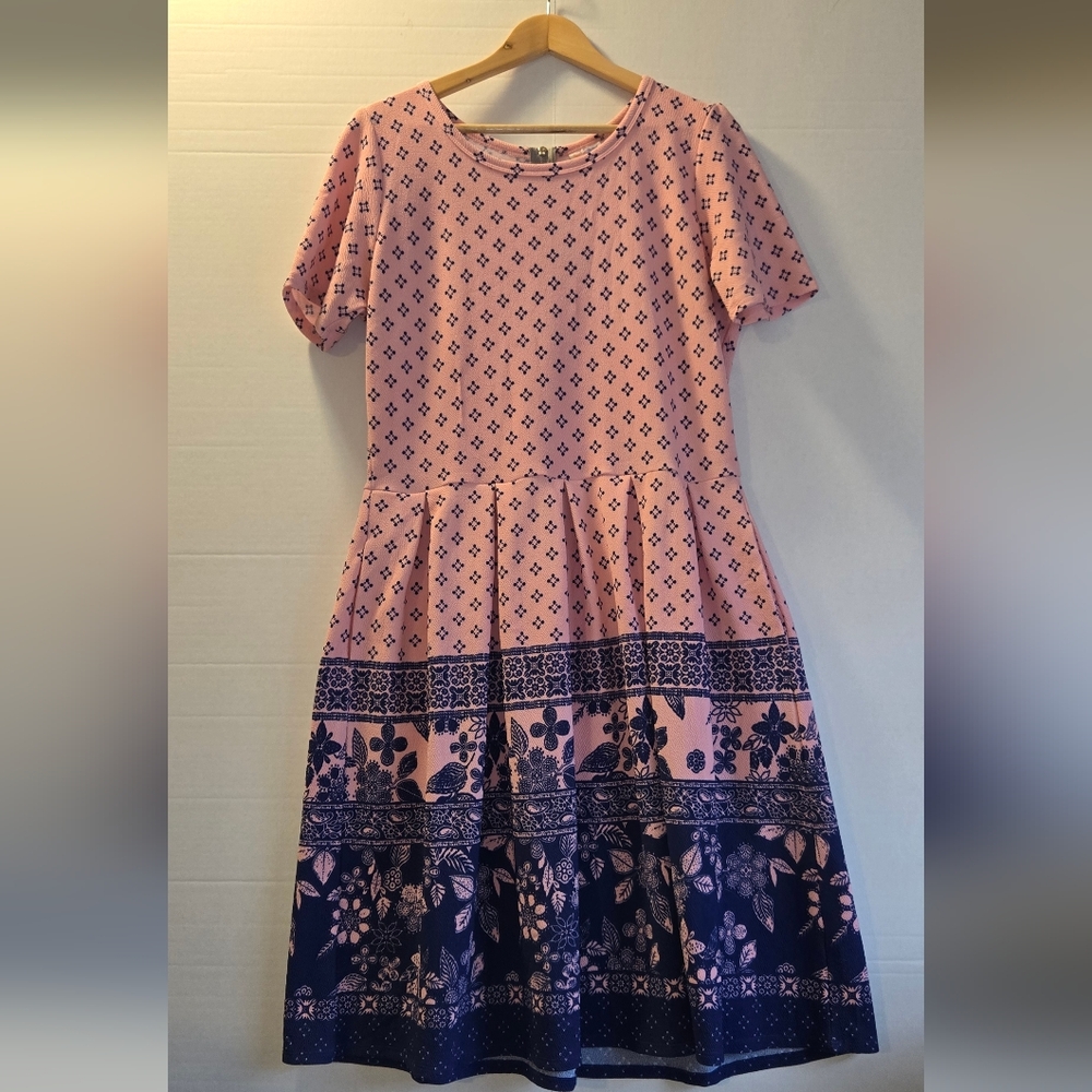 LuLaRoe Patterned Pink and Blue Dress 2XL